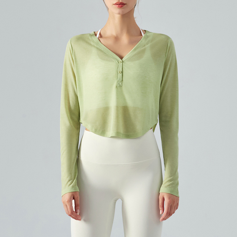 Loose V-Neck Lightweight Sheer Long-Sleeve Yoga Blouse DSL370 