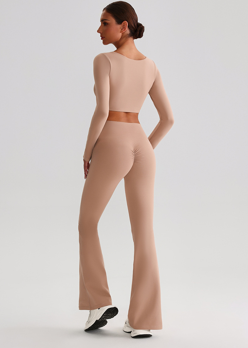 Pleated Micro - Flare Leggings And Long Sleeves Set SKL-LQ0826