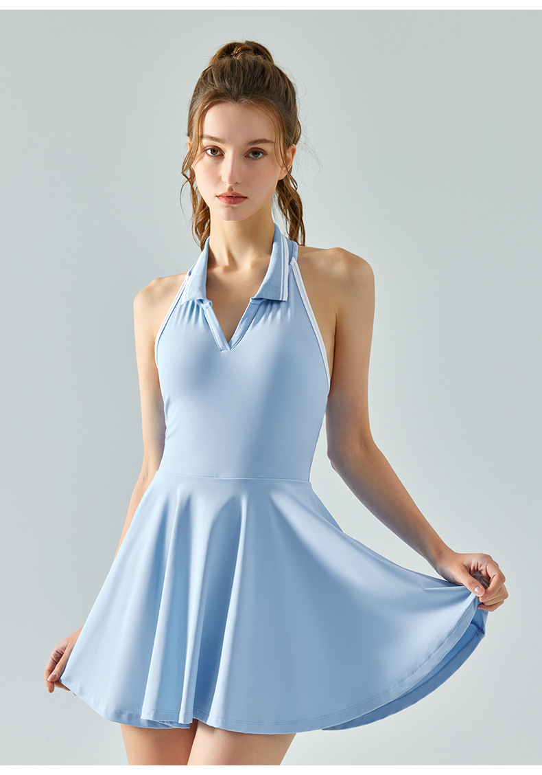 Polo Collar Contrast-Color Halter Neck Sports Jumpsuit Dress DSJ521