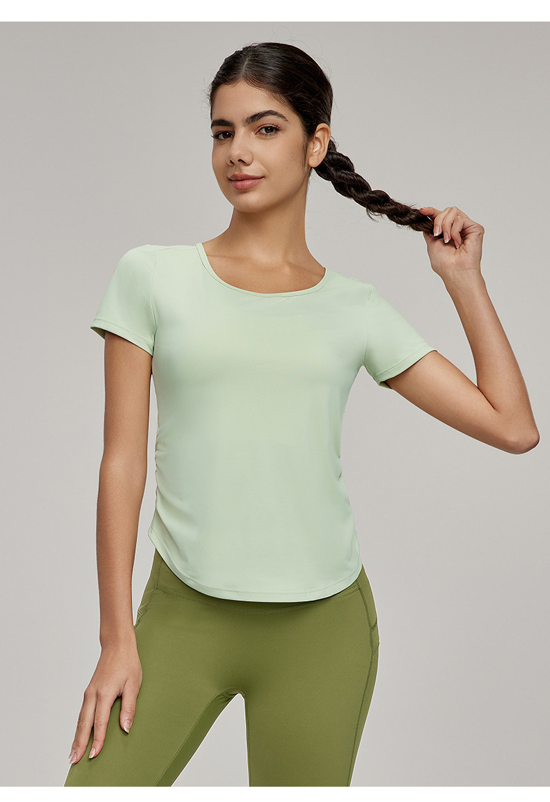 Back Mesh Paneling Side-Pleated Breathable And Sun-Protective Fitness Top  DWY115119  