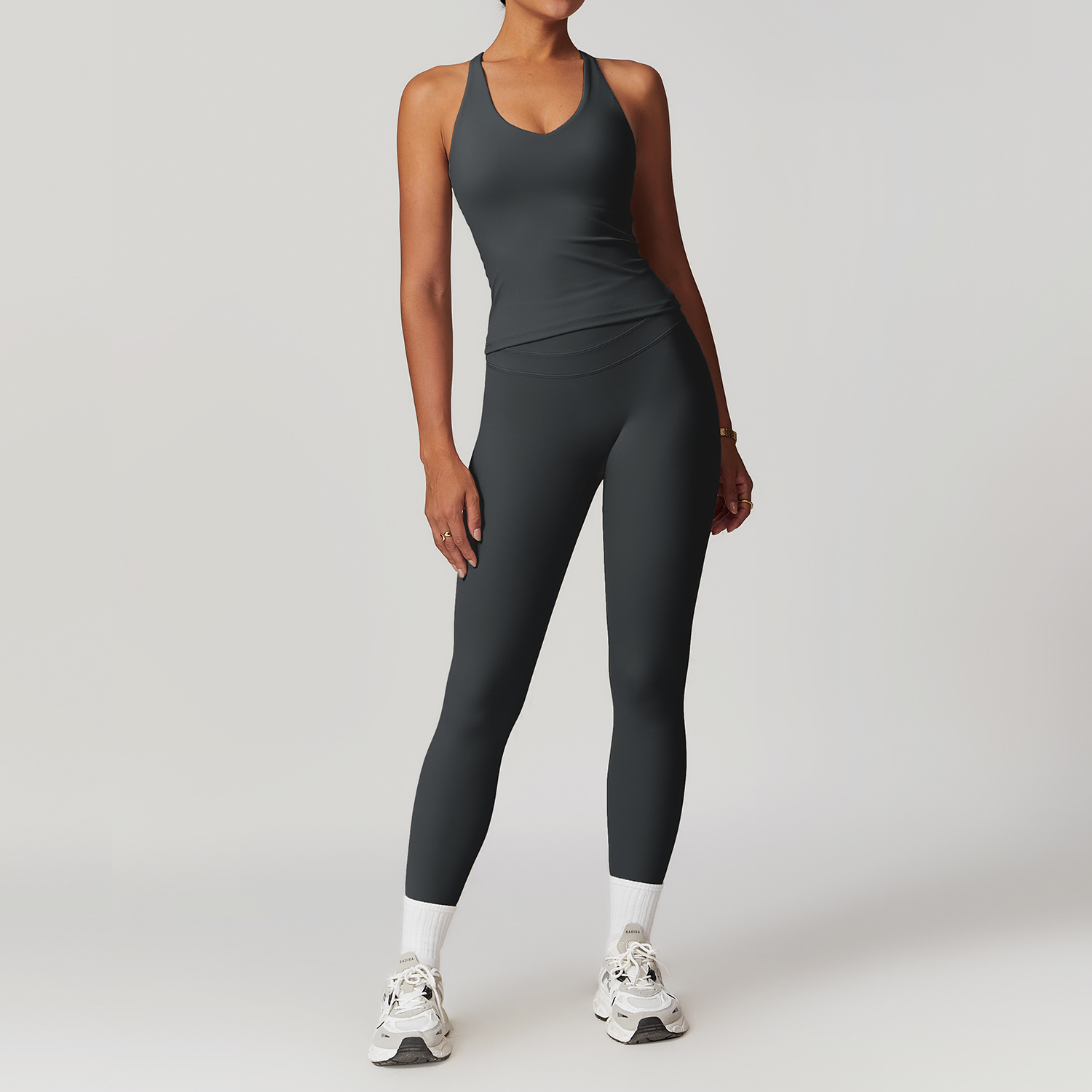 Backless Yoga Suit Women's Compression Sports Vest and Leggings Set for Gym 8863