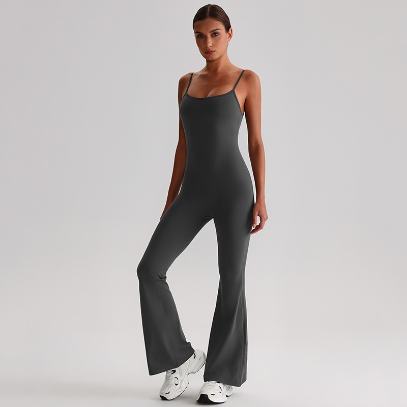 Adjustable Shoulder Strap Tight-fitting Yoga Jumpsuits With Pad SKL-LQ8031