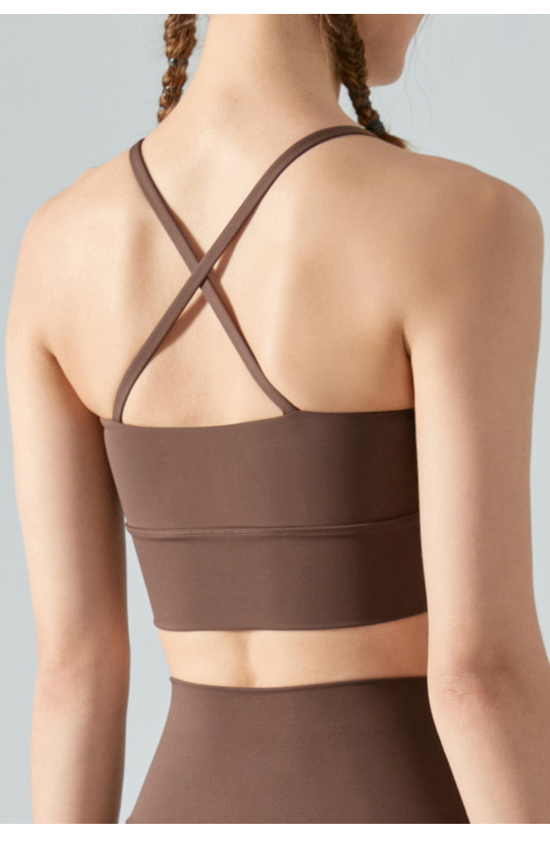 Ruffled Front Neckline Built-in Bra Pads Halter Neck Sports BraDSB292 