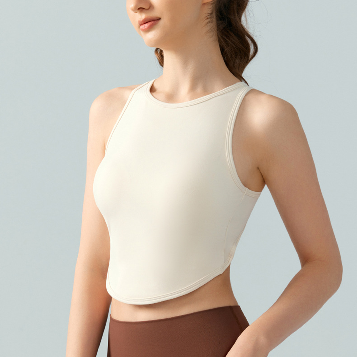  Crisscross Straps Backless Fixed Cups Solid-Color Yoga Tank Top DSG722