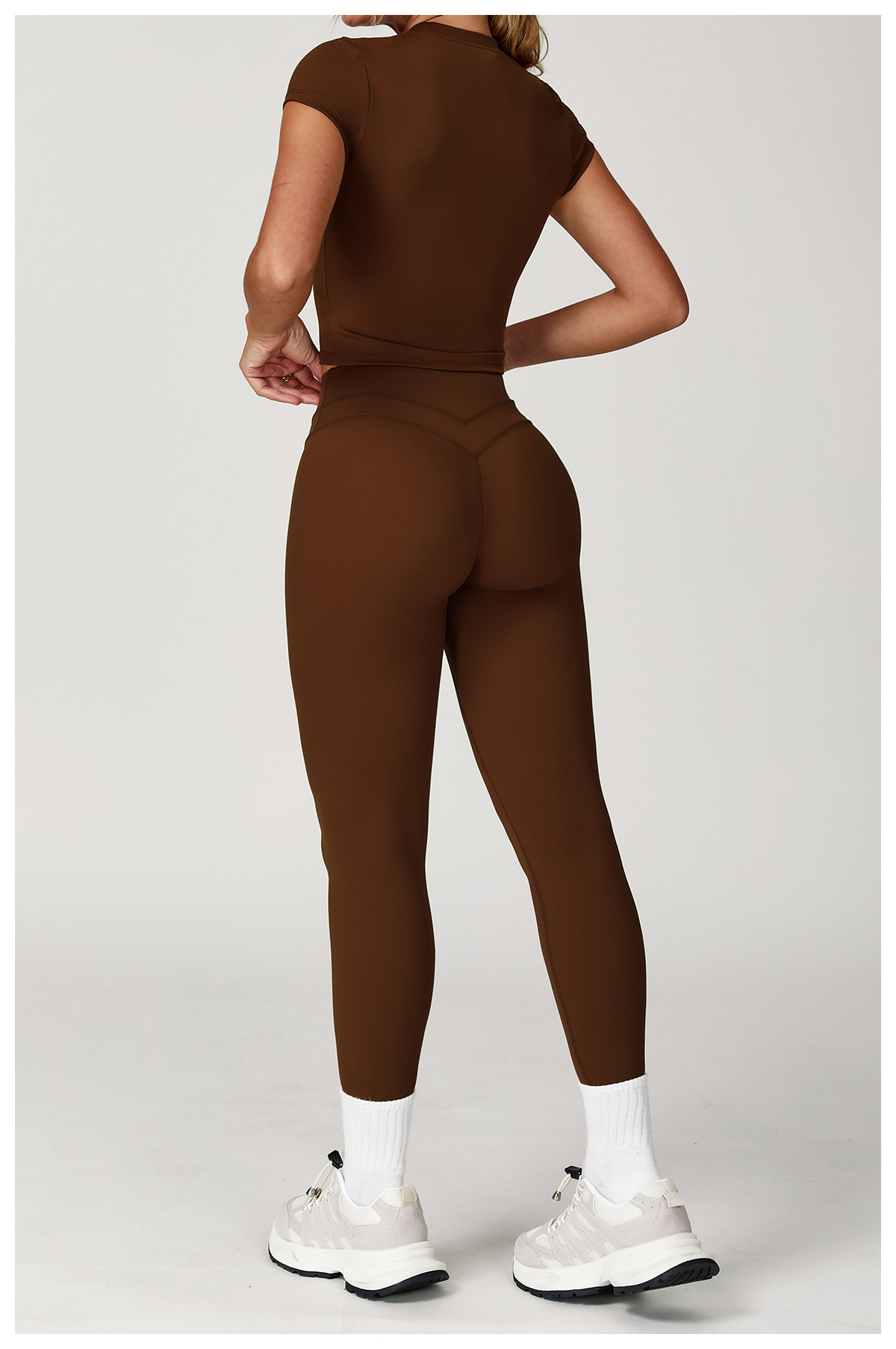 Backless Yoga Suit Women's Compression Sports T-shirt and Leggings Set for Gym 8863
