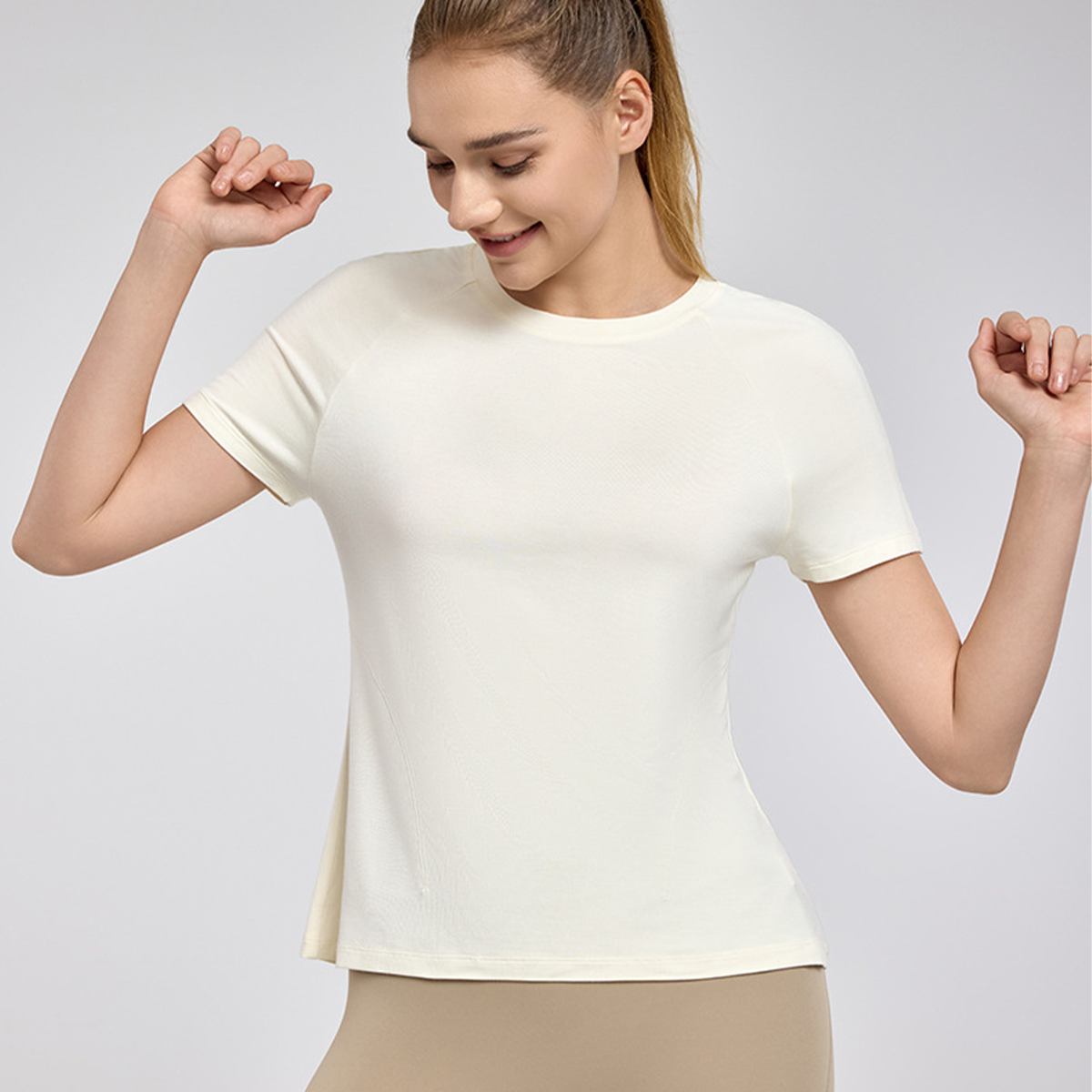 Solid Color Loose Breathable Yoga Short Sleeve  DWY115424