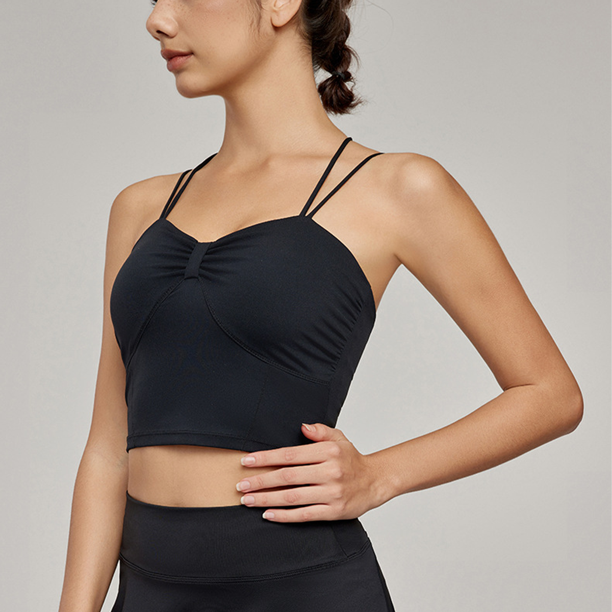 Thin Cross-Strapped Yoga Sling Vest with Front Chest Pleats DWC115033