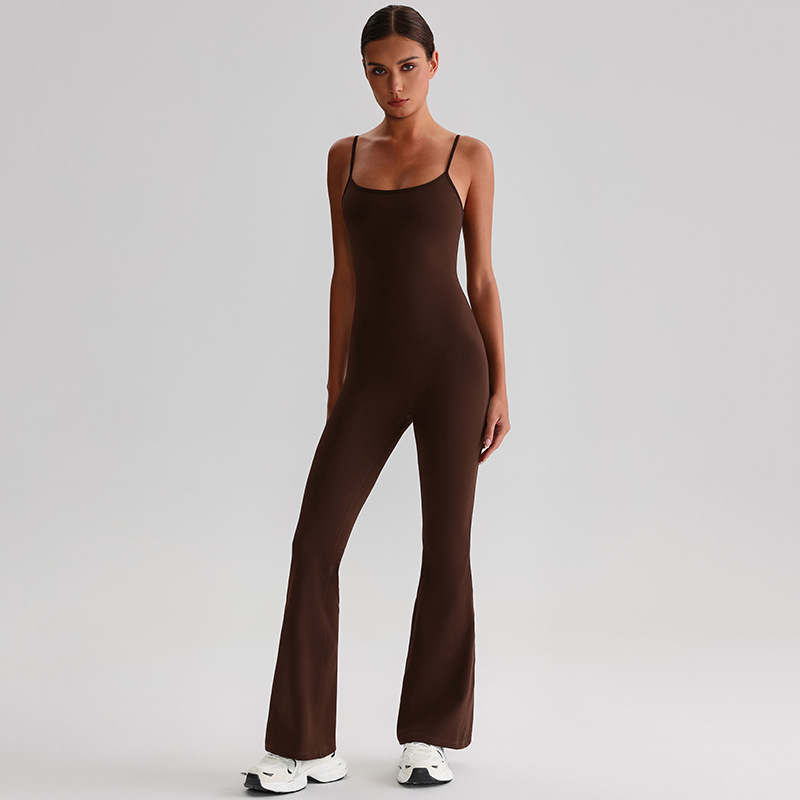Adjustable Shoulder Strap Tight-fitting Yoga Jumpsuits With Pad SKL-LQ8031