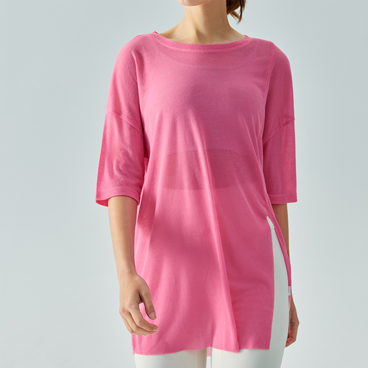 Lightweight Slightly Sheer Single-Side Slit Yoga Cover-Up DST616