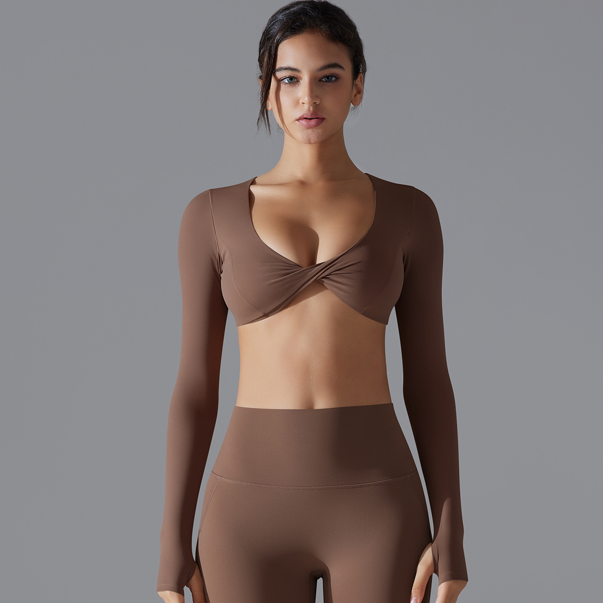 Sexy Long-sleeve Yoga Suit Naked-feeling Quick-drying Tight Sports Bra 7071