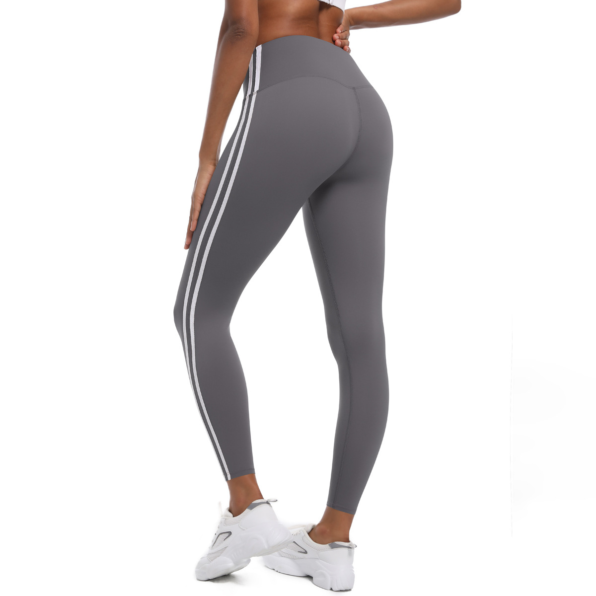Striped Ankle-length Pants High-waisted Slimming Yoga Pants 6683