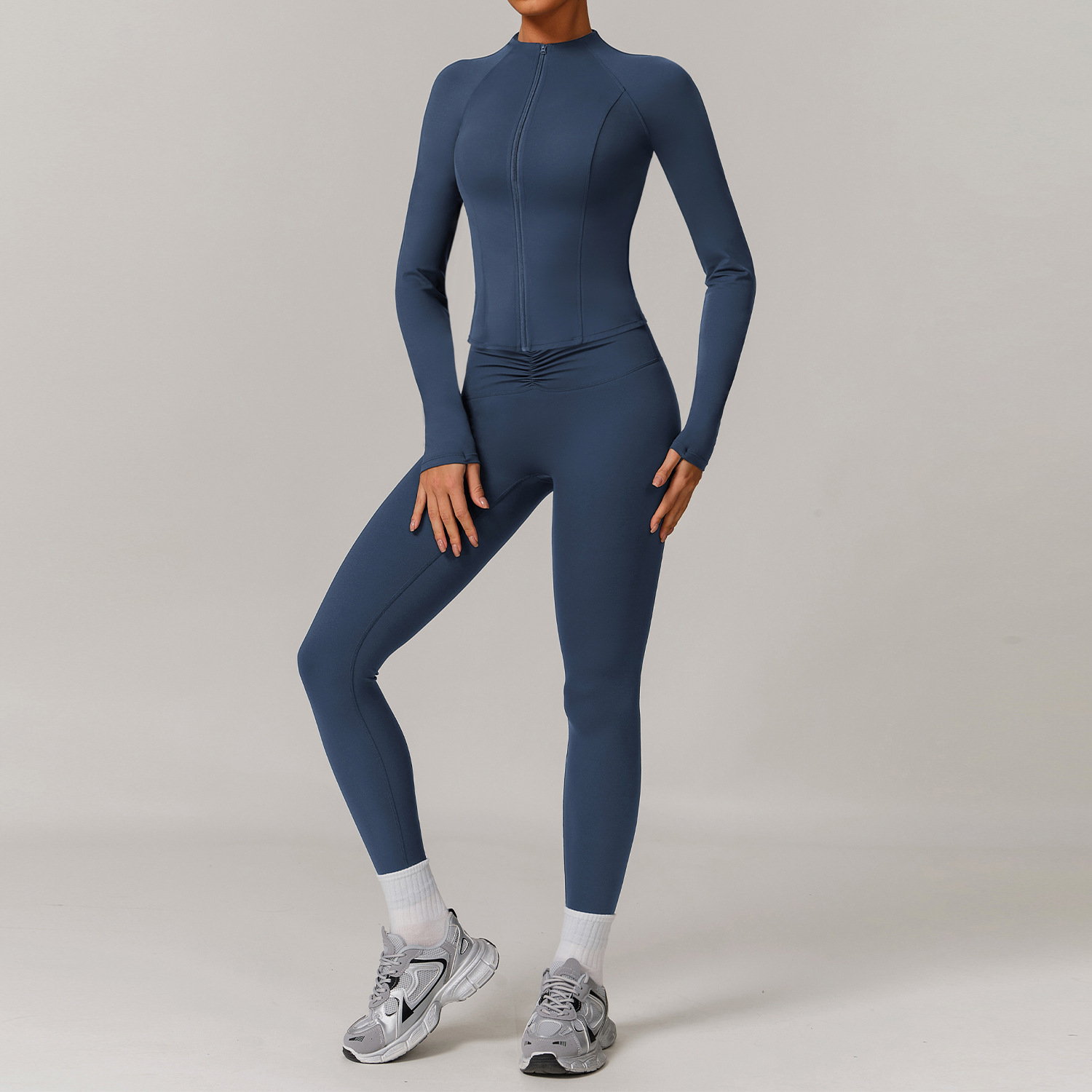 Soft Fabric Twist Pleats Flare Yoga Outerwear Sets 9141