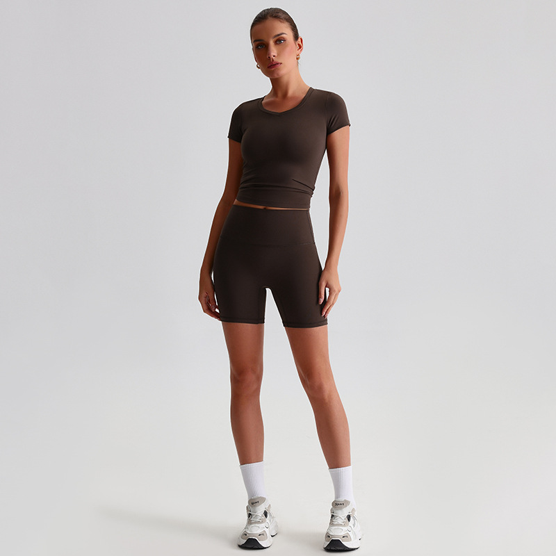 Sports Short - Sleeve Tight Fitted Outerwear Yoga Sweatpants Set SKL-LQ0199