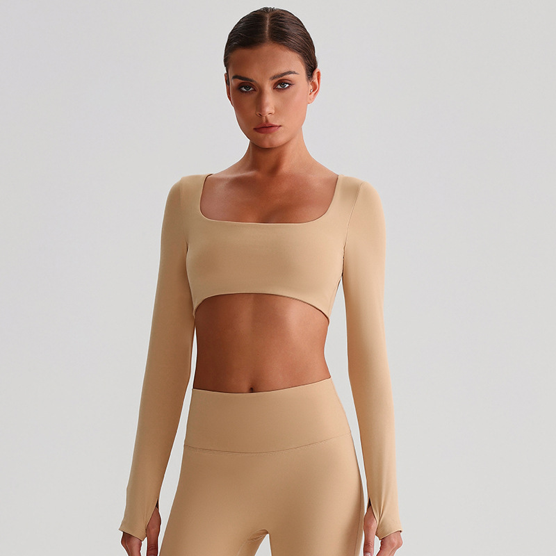 Fitness Long-sleeved Sports Bras With Chest Pads And Square Collars SKL-LQ8026
