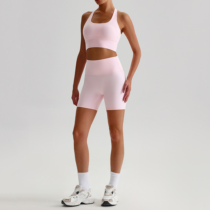 Tight Sports Suit Nude Shorts And Yoga Bra With Pads Set SKL-LQ0197