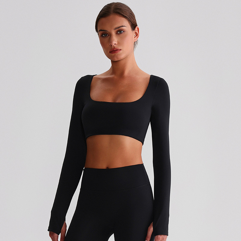 Fitness Long-sleeved Sports Bras With Chest Pads And Square Collars SKL-LQ8026