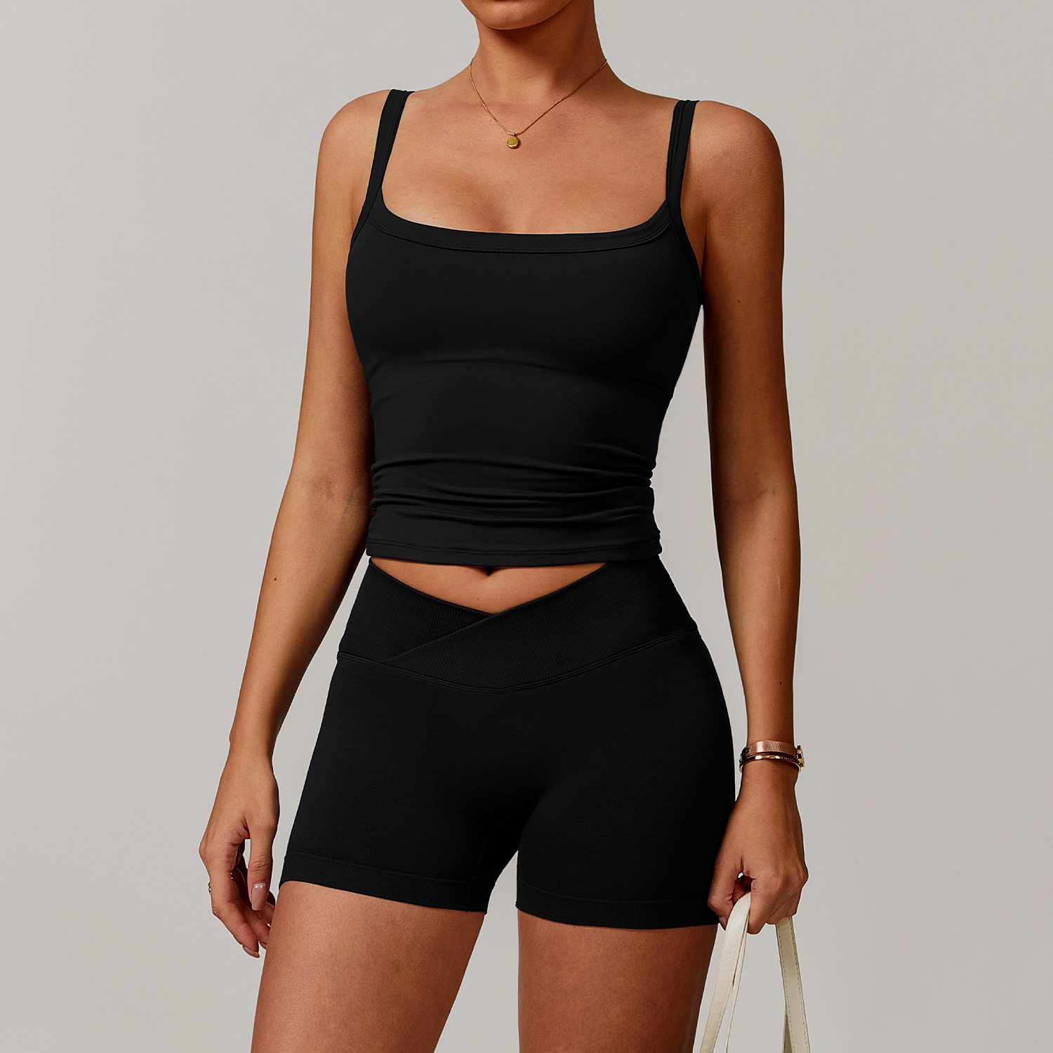 Yoga Clothing Set Vest  Shorts and Long Pants Combo for Workout 5036