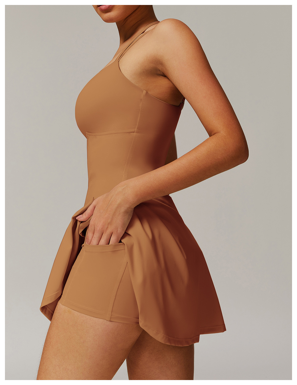 Soft Fabric Mock Two Pieces Tennis Dress With Side Pockets 9172