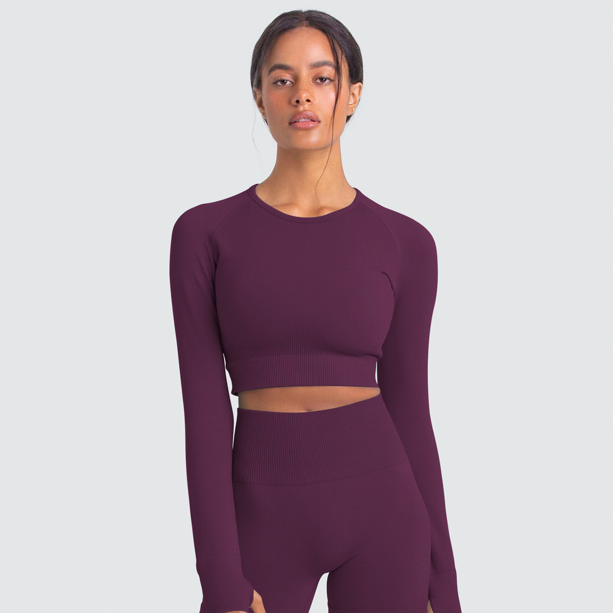 Solid-color Long-sleeved Yoga Clothes for Sports and Fitness 6095