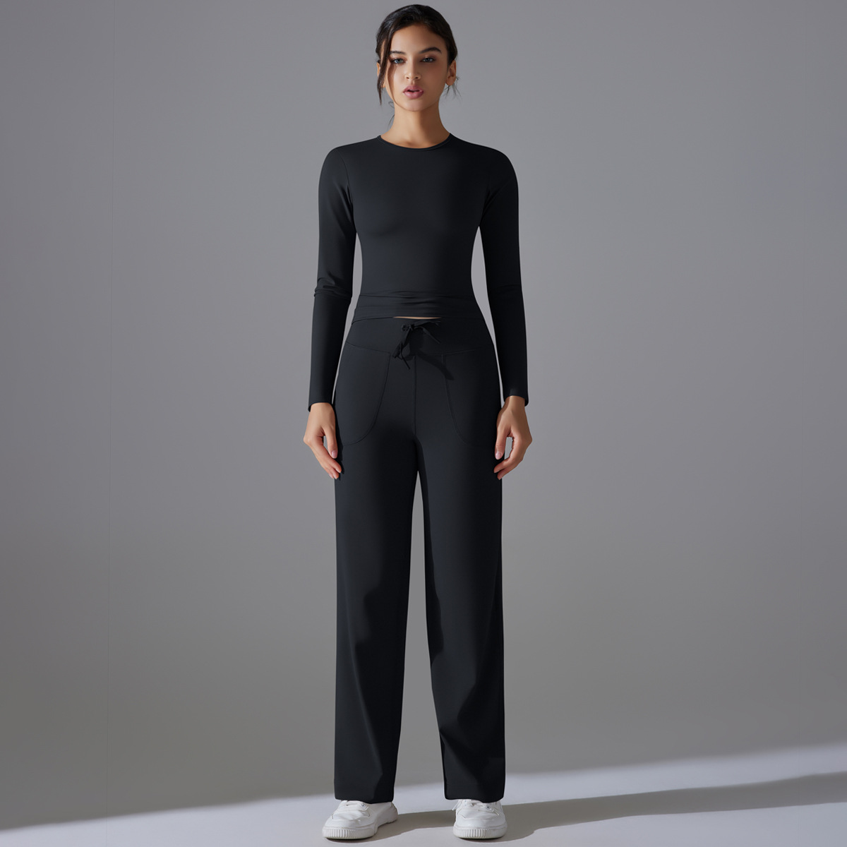  High-Waisted Hip-Lifting Drawstring Wide-Leg Pants Set 6662