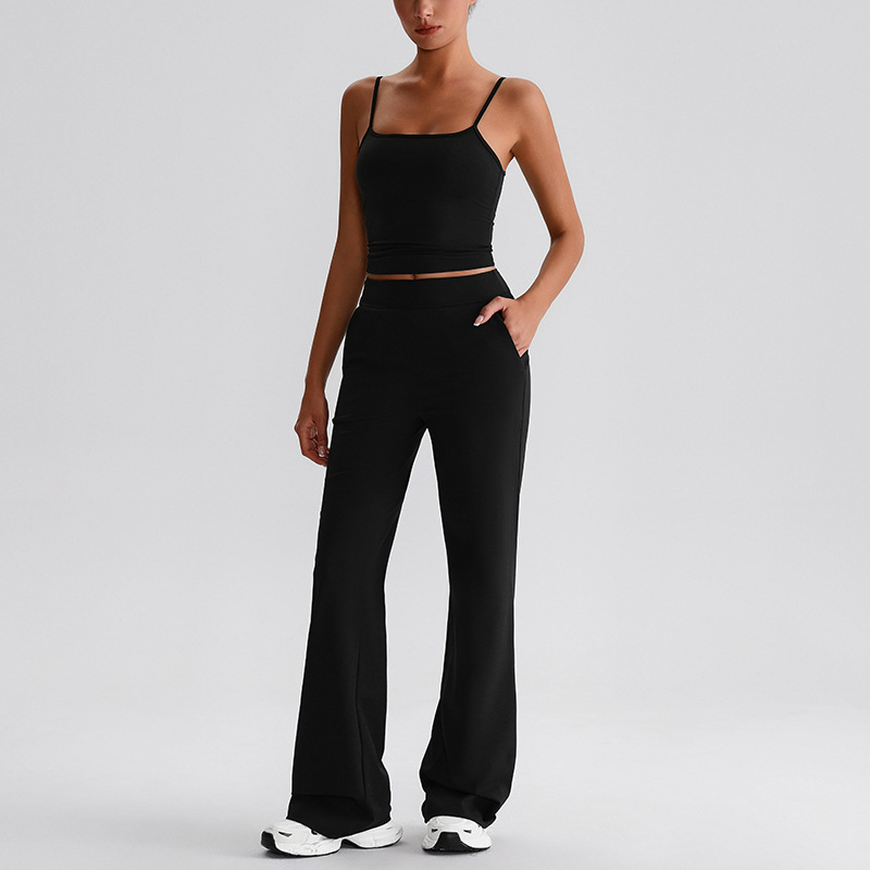 Double-Strap Cami Top Straight-Leg Wide-Leg Yoga Pants Pilates Fitness Set SKL-LQ2732
