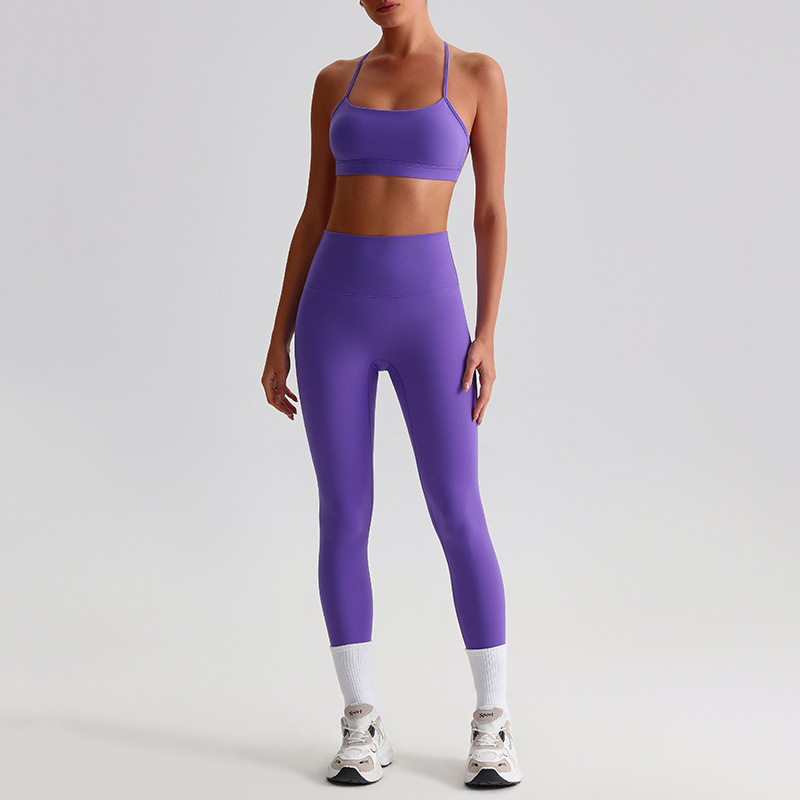 Fitness Sports Leggings And Crossed Beautiful Bra With Pads Set SKL-LQ8639