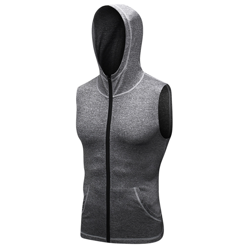 Tight Fitting Sleeveless Fitness Vest with Zipper 9006