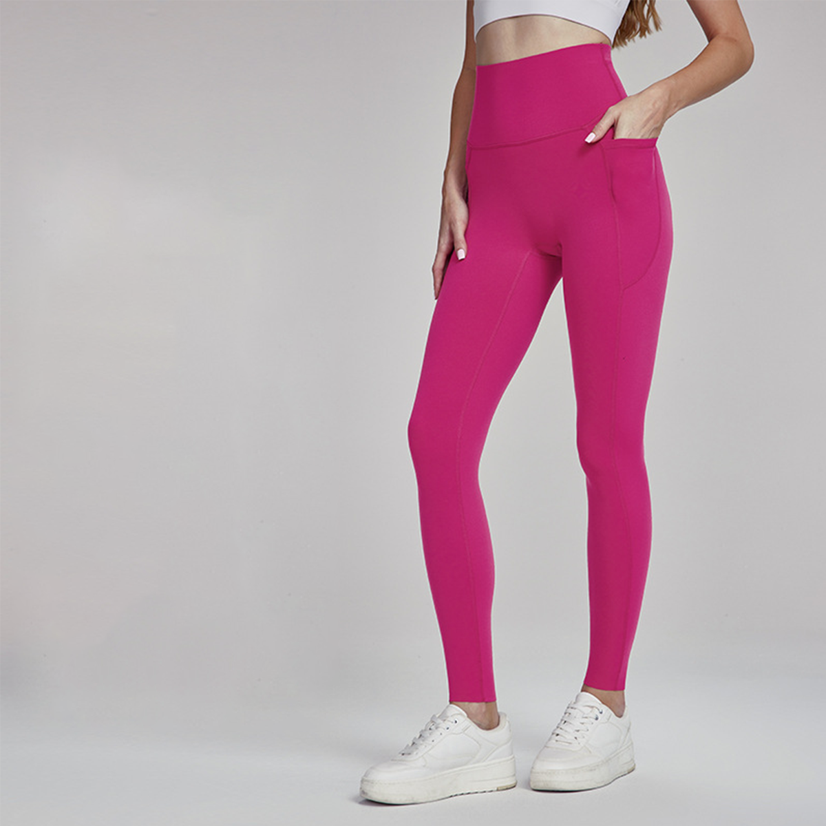 Side Pocket & Custom Hem High-Rise Yoga Pants  DWUS124019