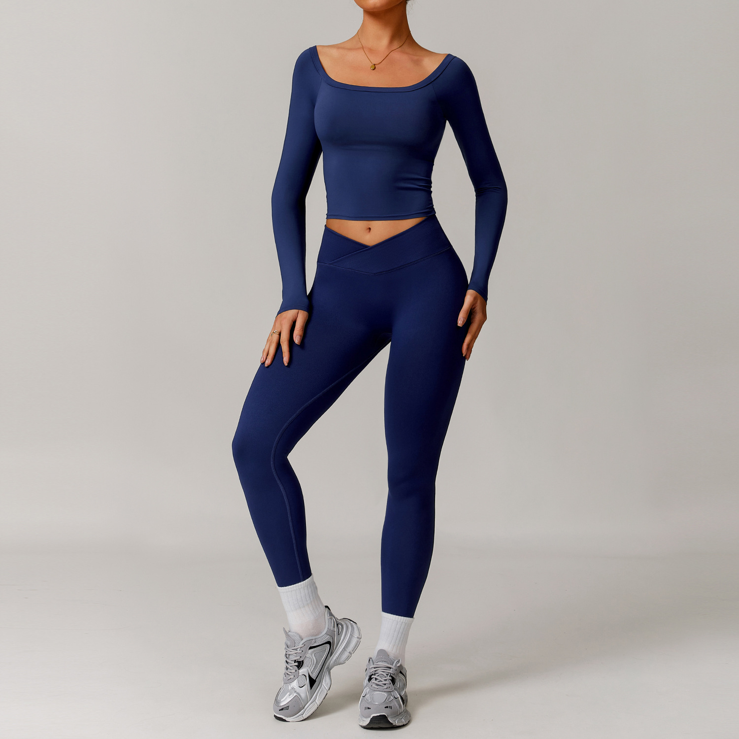 Yoga Clothing Set Long - Sleeved Top and Long Pants Combo for Workout 5036