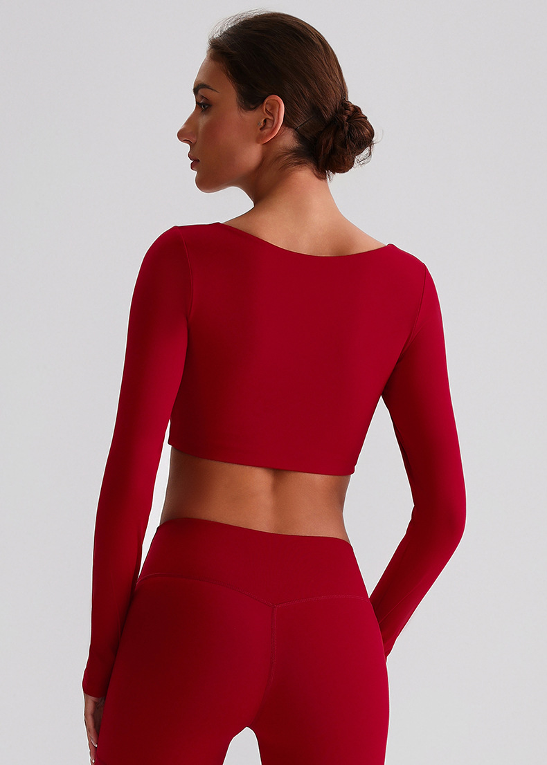 Fitness Long-sleeved Sports Bras With Chest Pads And Square Collars SKL-LQ8026