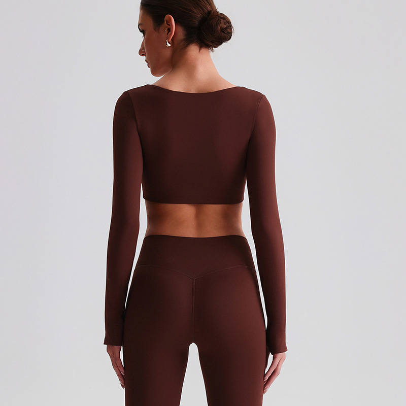 Fitness Long-sleeved Sports Bras With Chest Pads And Square Collars SKL-LQ8026