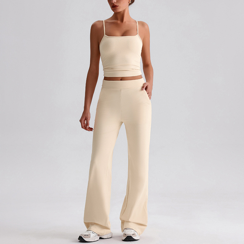 Double-Strap Cami Top Straight-Leg Wide-Leg Yoga Pants Pilates Fitness Set SKL-LQ2732