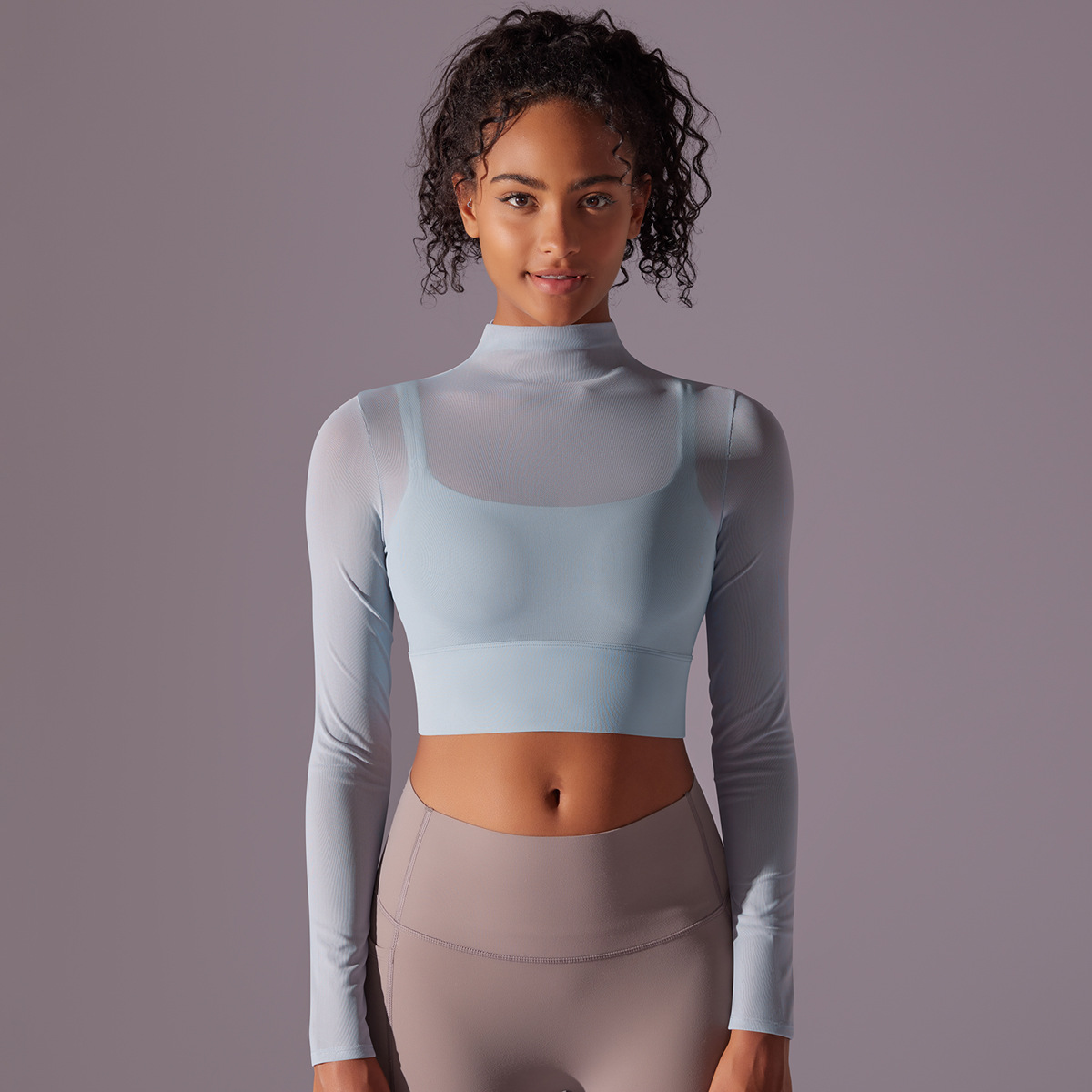 Mesh Long-sleeved Semi-high Neck Yoga Wear 7032