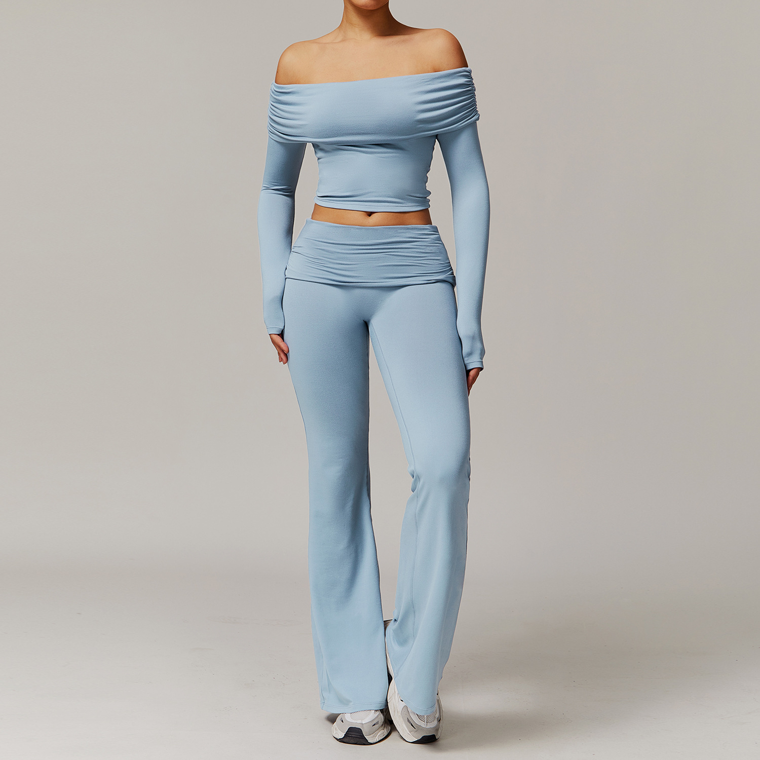 Off-the-shoulder Long-sleeve Yoga Set 9152