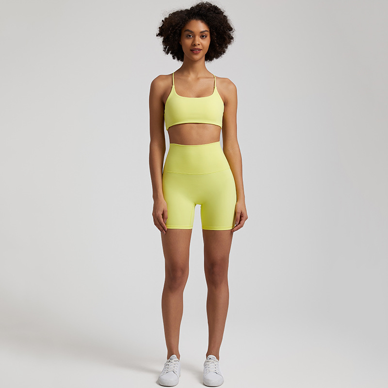 Cross Back Bra Breathable Compression Shorts Yoga Wear Set SKL-LQ7359
