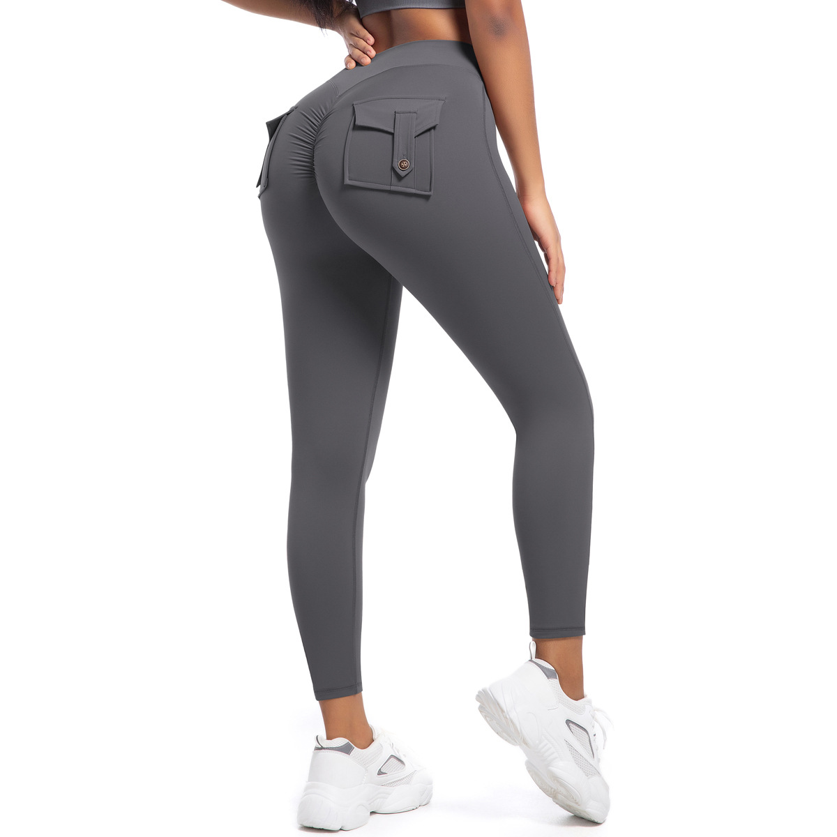 Workwear Pocket High-waisted Hip-lifting Tight Yoga Pants 6678