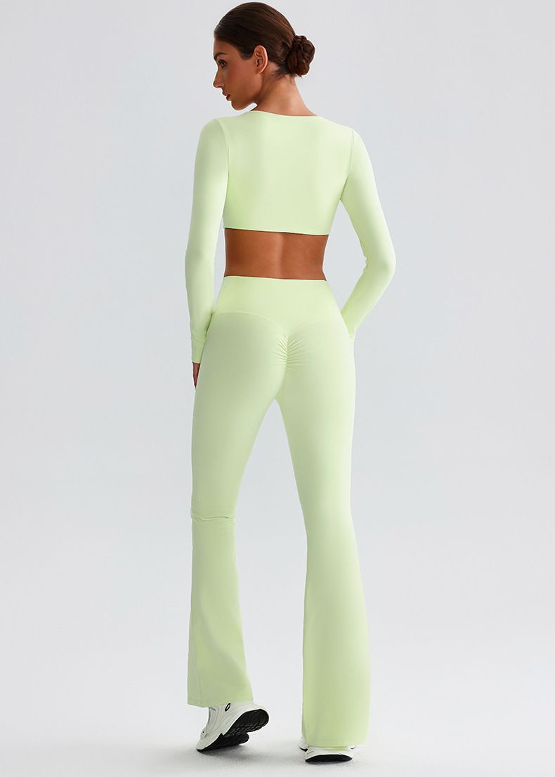 Flare Leggings Knot Long - Sleeve Yoga Bra With Pads Set SKL-LQ0819