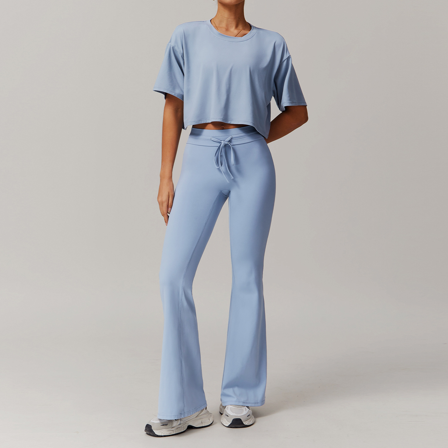 Off the shoulder Short-sleeve Yoga Set 5034