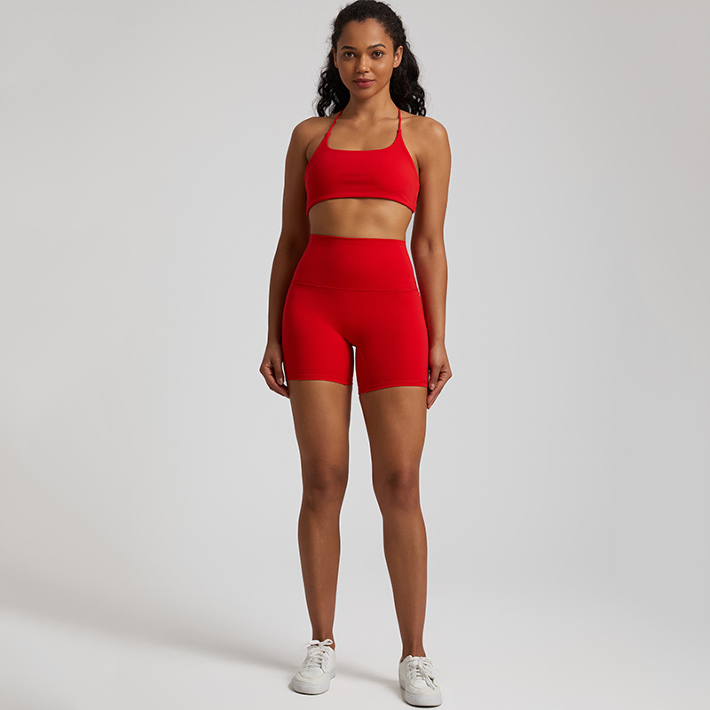 Cross Back Bra Breathable Compression Shorts Yoga Wear Set SKL-LQ7359