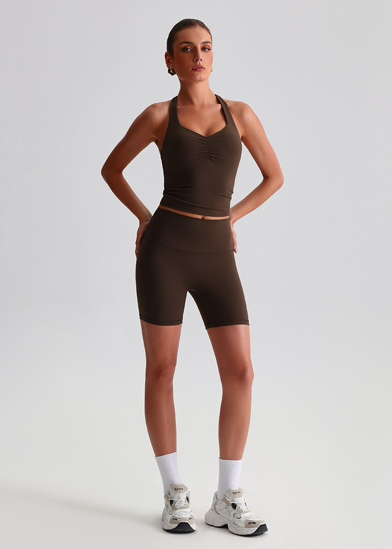  Solid-color Nude Tight Shorts Set With Beautiful Back BraSKL-LQ0158
