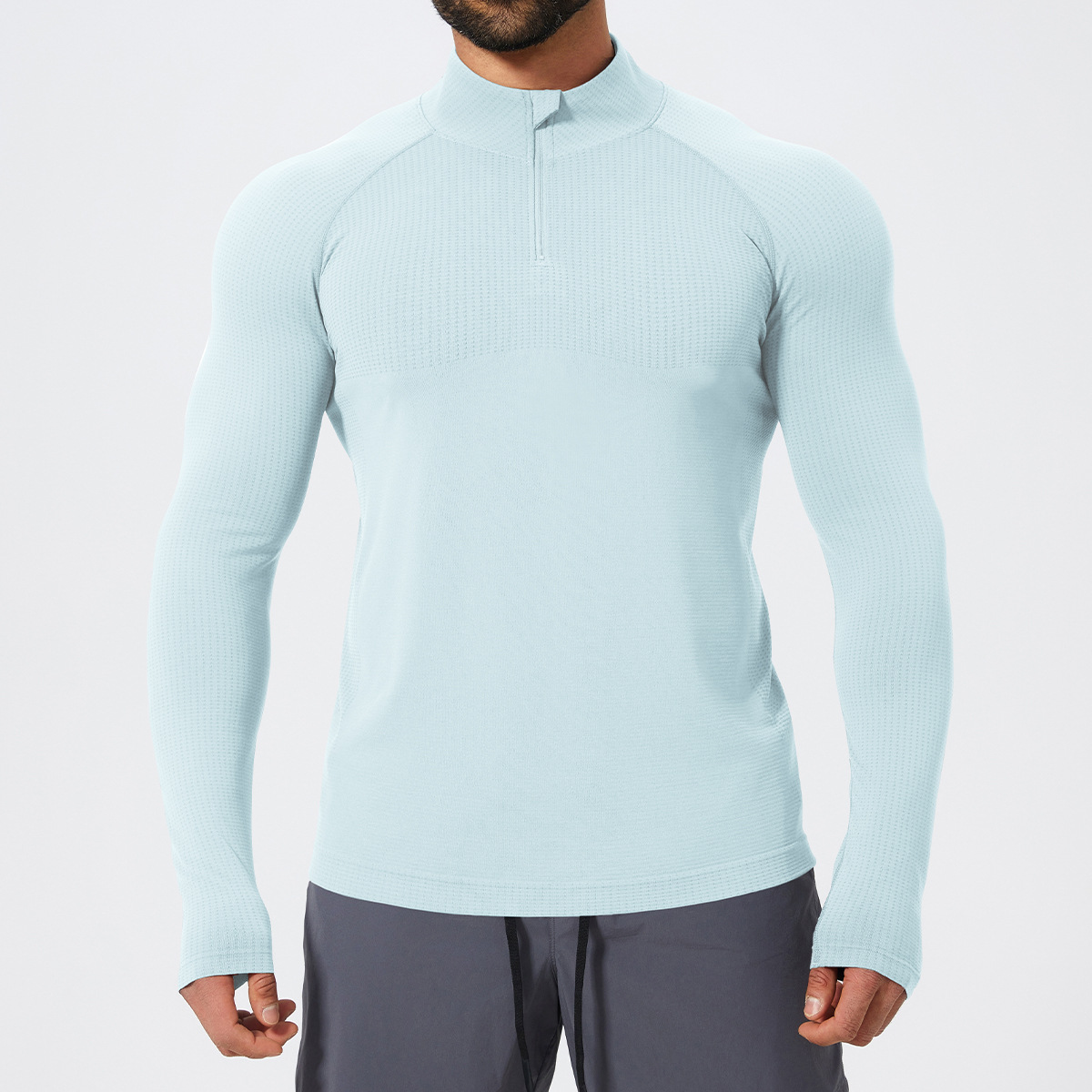 Slim Fit Men's Seamless Long Sleeve Tops with Zipper 1058-1