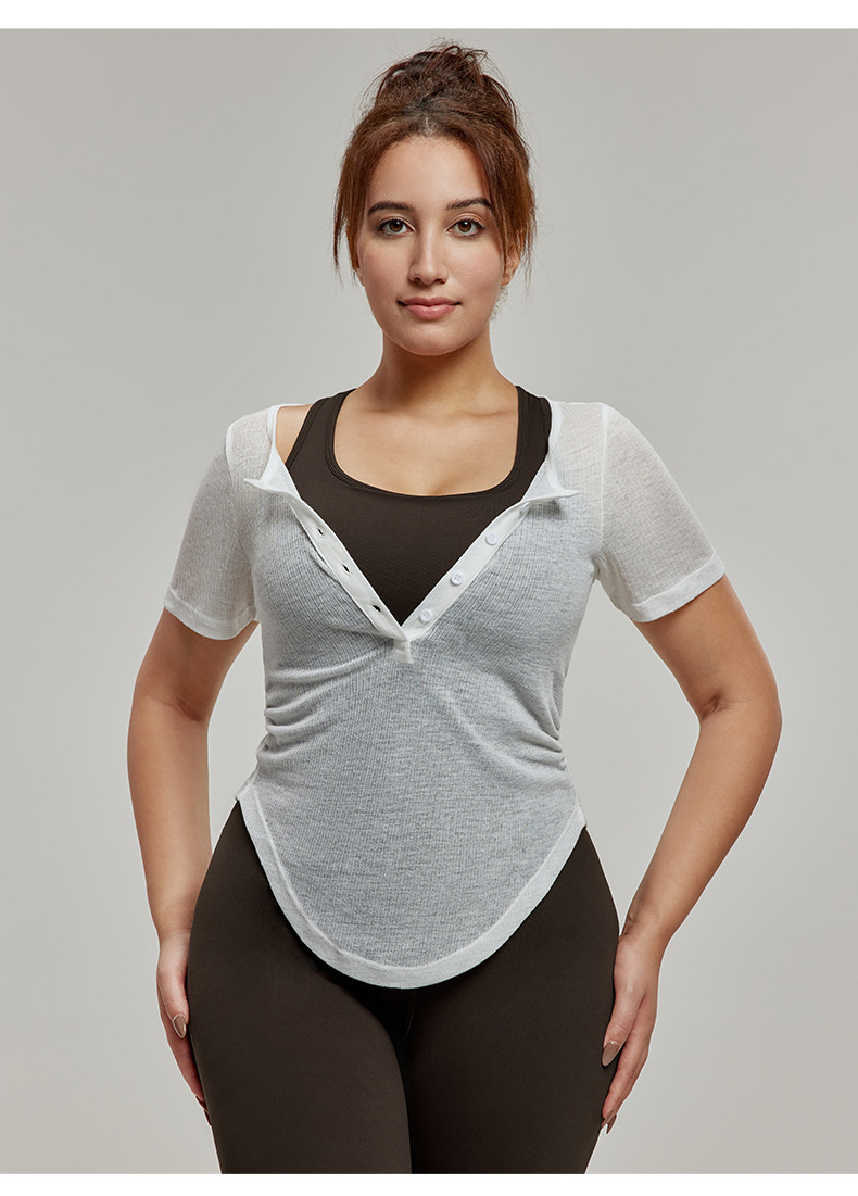 Plus-Size Waist-Cinching Short-Sleeve Yoga Cover-Up DWA215019