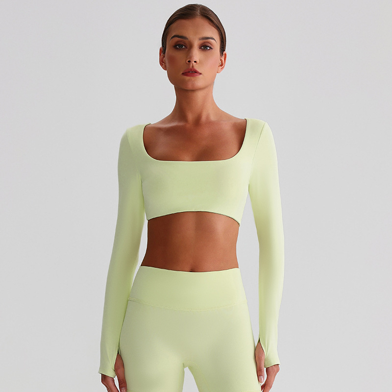 Fitness Long-sleeved Sports Bras With Chest Pads And Square Collars SKL-LQ8026