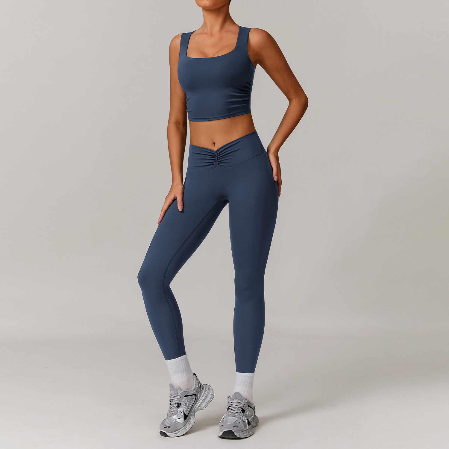 Soft Fabric Twist Pleats Flare Yoga Vest Sets 9141