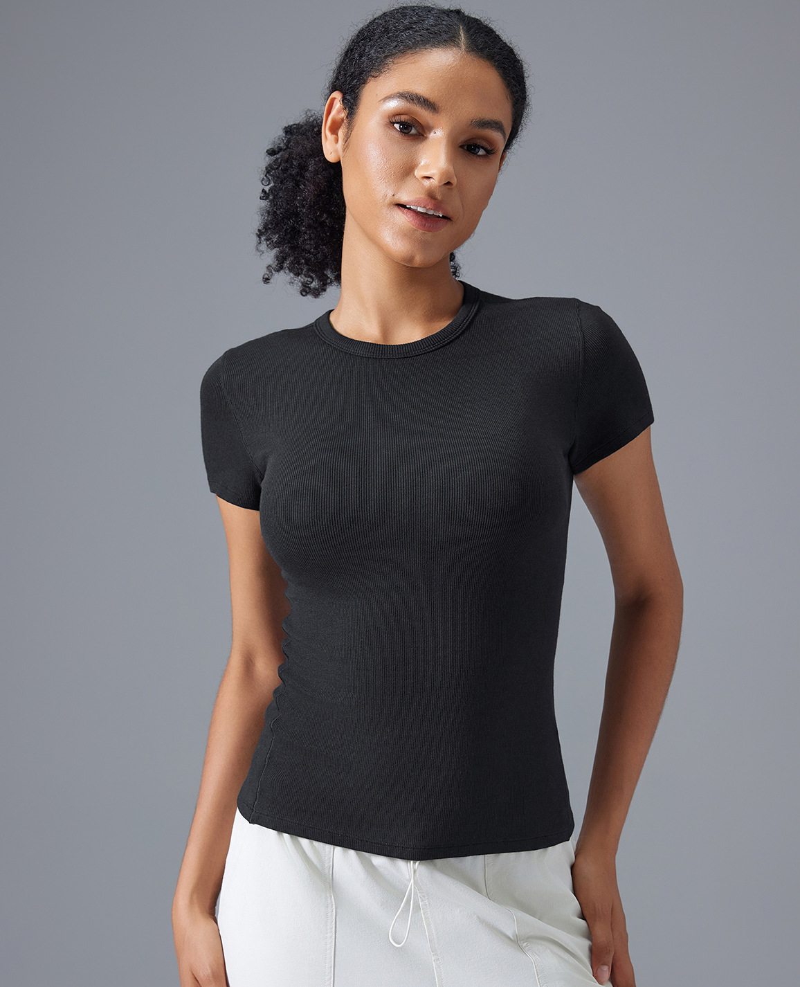 Skinny Nude Skin Friendly Modal Vertical Fitness Yoga Short Sleeve D25096