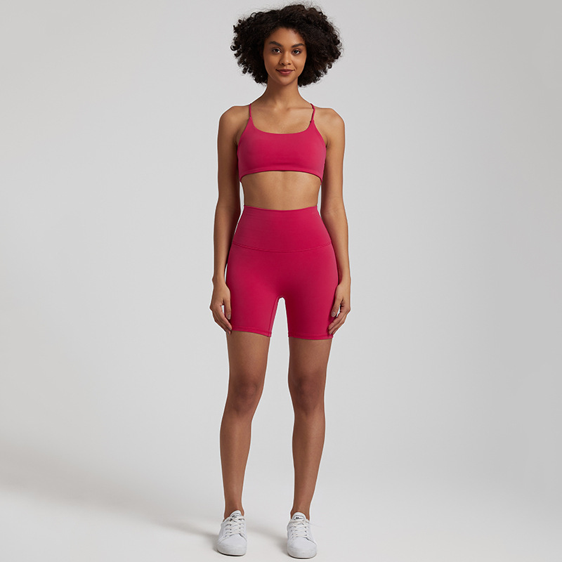 Cross Back Bra Breathable Compression Shorts Yoga Wear Set SKL-LQ7359