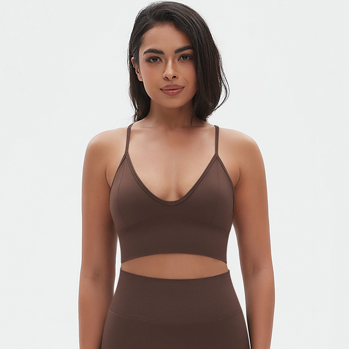 Solid Color V-neck Halter Bra Sports Top 6666