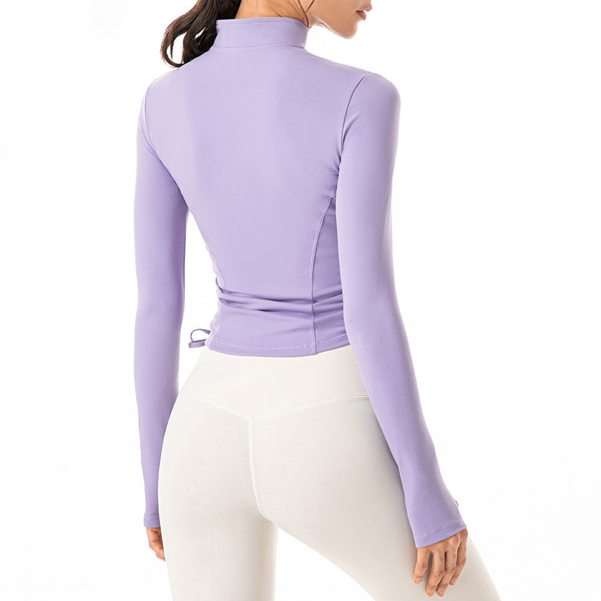 Stand Collar Zip-Up Yoga Jacket with Drawstring Waist Cinching DS158