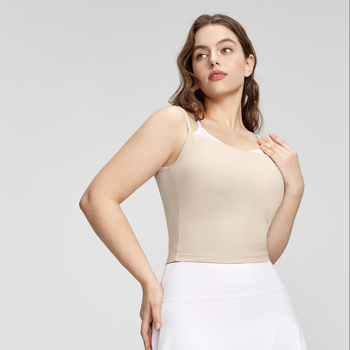 Contrast Color Fake Layered Plus Size Yoga Top DWC215156