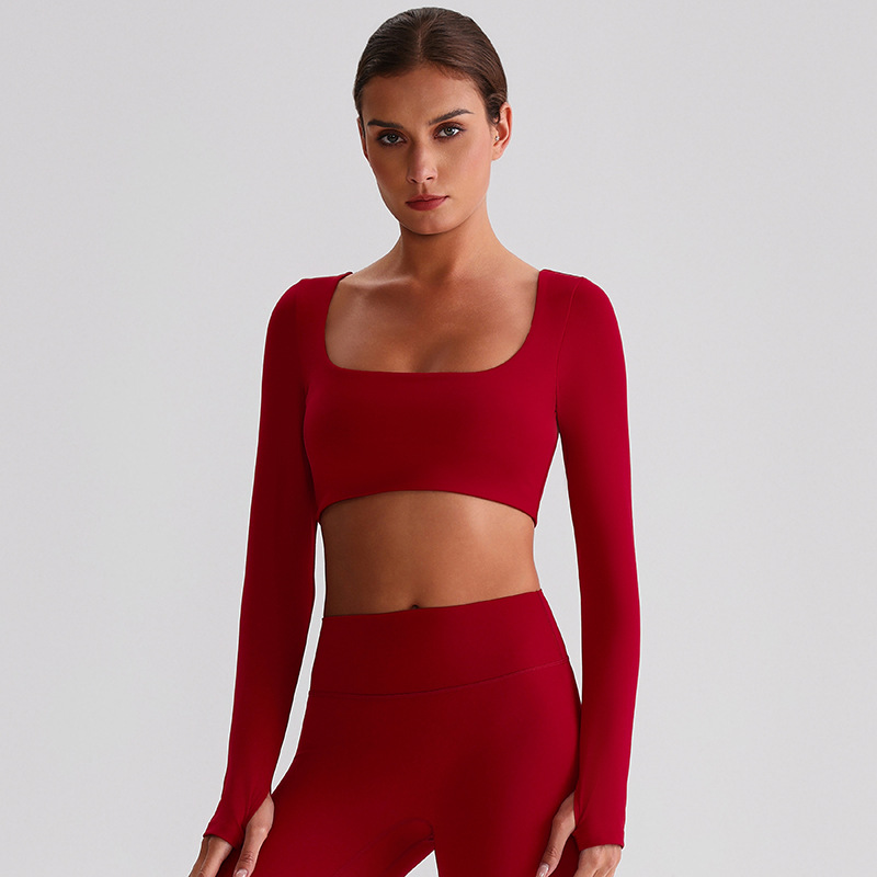 Fitness Long-sleeved Sports Bras With Chest Pads And Square Collars SKL-LQ8026